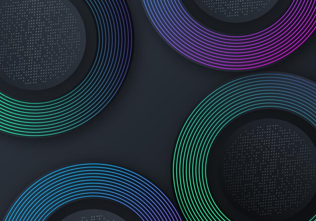 Capas superpuestas abstractas Decoración de línea de degradado azul y púrpura sobre fondo oscuro con espacio de copia