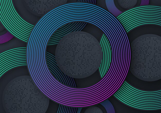 Capas superpuestas abstractas Decoración de línea de degradado azul y púrpura sobre fondo oscuro con espacio de copia