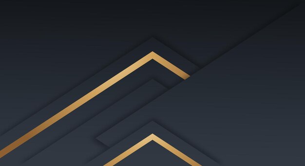 Capas superpuestas geométricas negras premium abstractas con rayas Líneas doradas Fondo de estilo de lujo