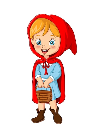 Caperucita roja de dibujos animados sosteniendo una cesta | Vector Premium