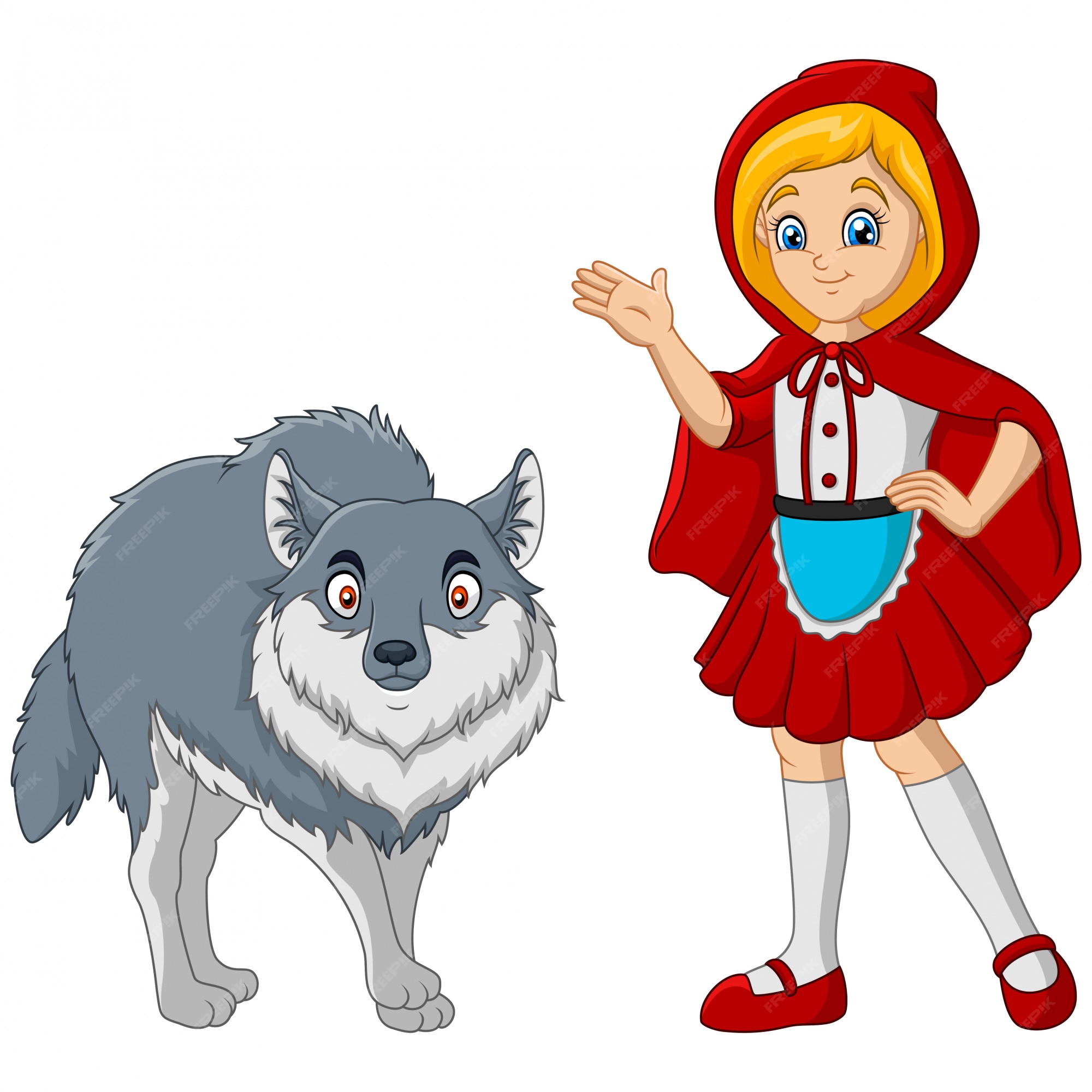 Caperucita roja con lobo | Vector Premium