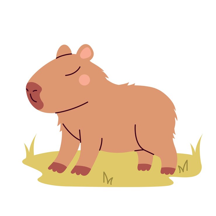Vector capibara en el césped verde aislado en fondo blanco animal lindo personaje animal gracioso