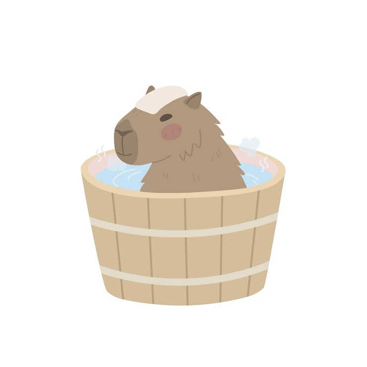 Vector el capibara descansando y tranquilo toma un baño