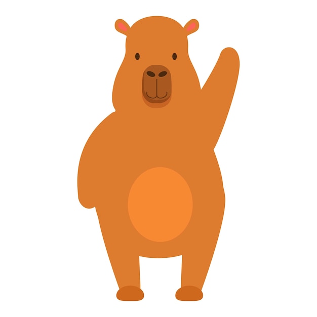 Capibara de dibujos animados feliz agitando la pata de pie en dos patas