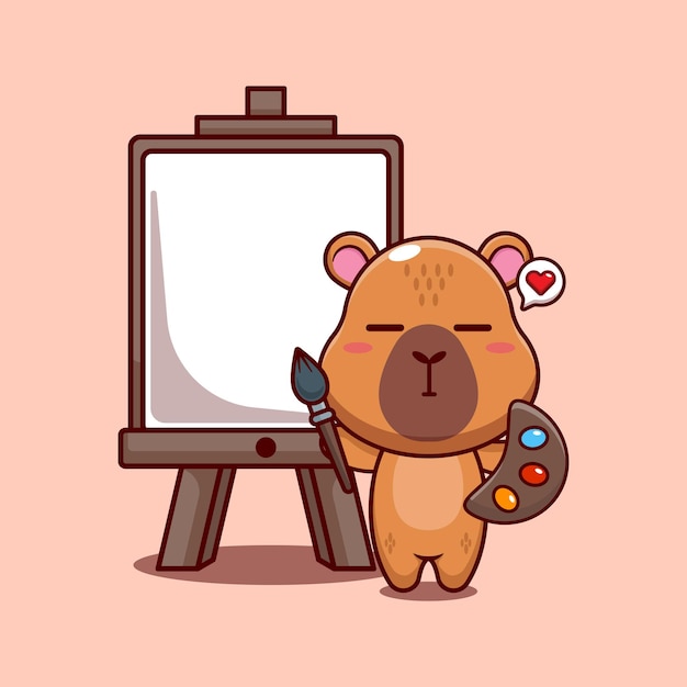 capibara mascota personaje de dibujos animados ilustración vectorial quiere pintar en lienzo