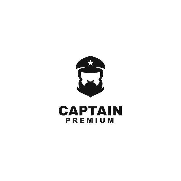 Capitán de barco barbudo vectorial con sombrero de cresta para diseño de logotipo náutico para marineros
