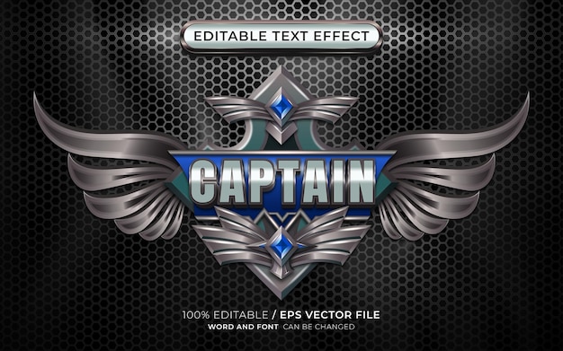 Vector capitán esport team efecto de texto editable en 3d