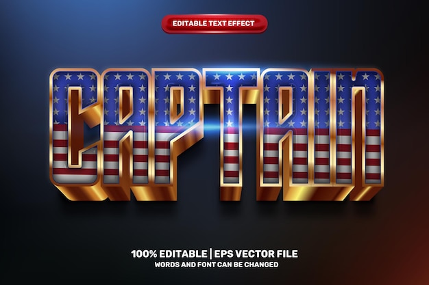 Capitán héroe películas oro negro 3d texto editable estilo de efecto