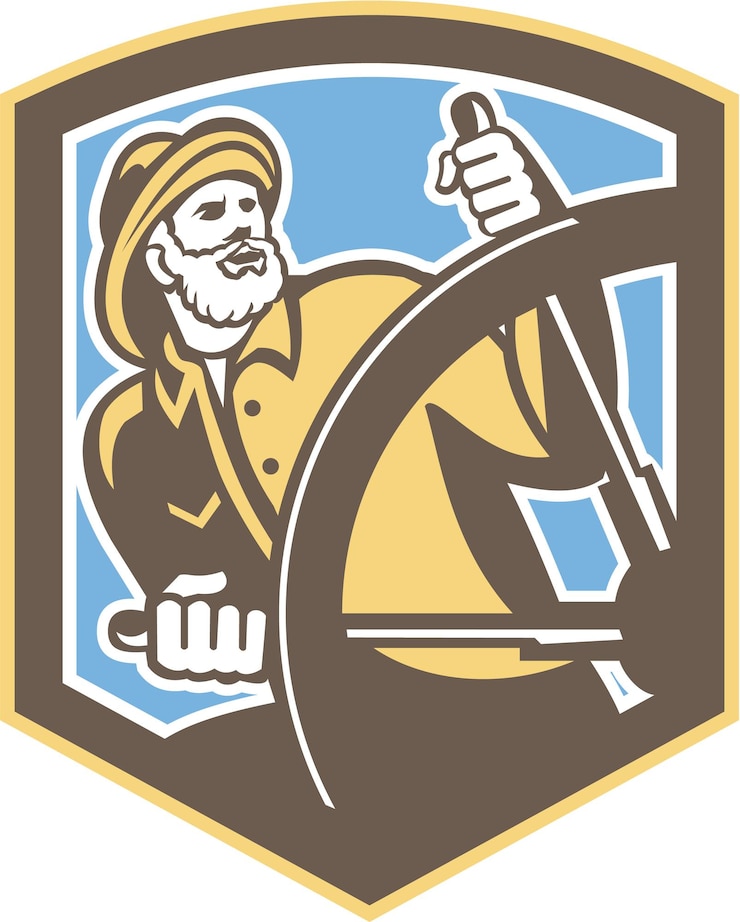 Vector capitán de mar pescador escudo de dirección retro