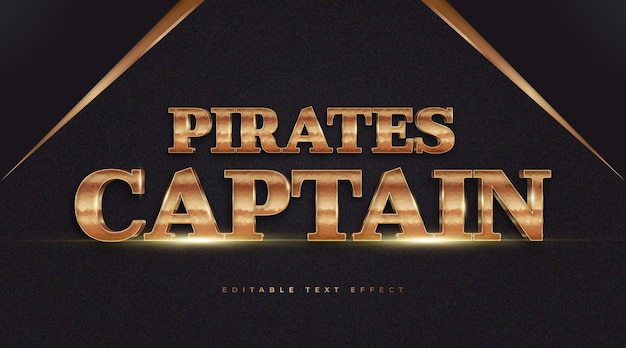 Capitán piratas estilo de texto en efecto dorado de lujo. efecto de estilo de texto editable