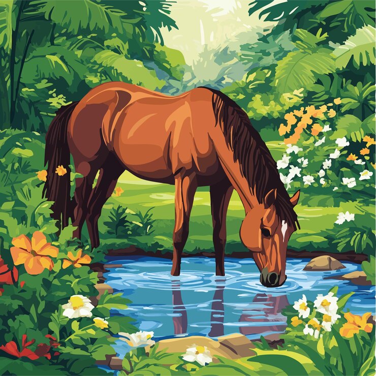 Vector el capricho del caballo de dibujos animados disfrutando del agua