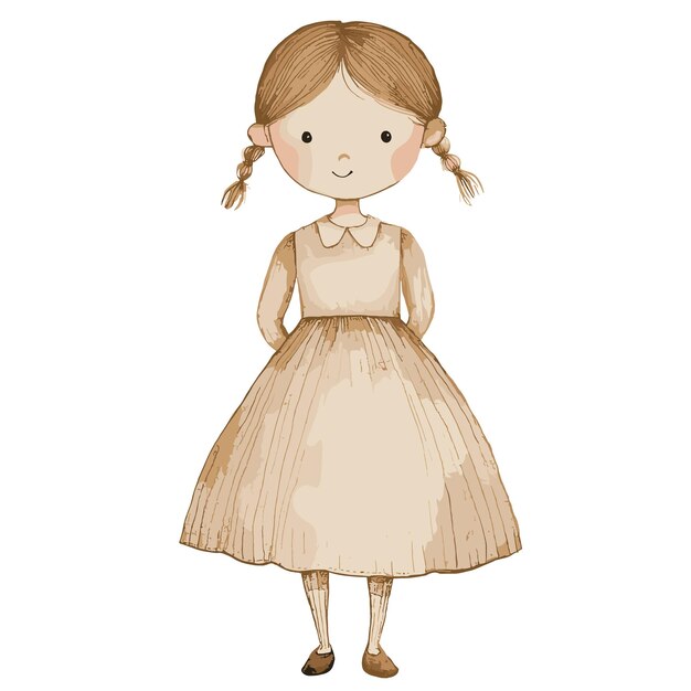 La caprichosa chica acuarela en una ilustración de vestido vintage