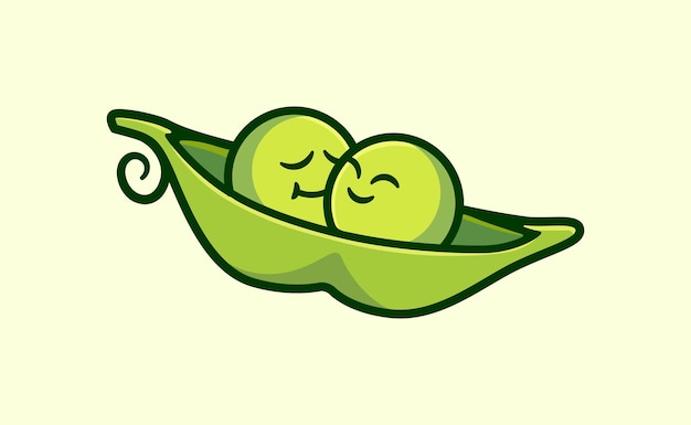 La caprichosa ilustración vectorial de dibujos animados de dos adorables guisantes verdes anidados juntos en una vaina simboliza