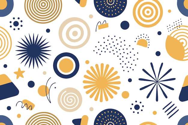 Caprichosas formas de oro azul en patrones abstractos blancos dibujos geométricos