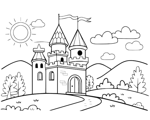Un caprichoso castillo de dibujos animados en una colina soleada