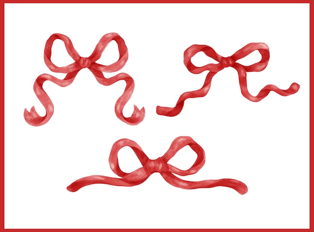 Caprichoso cinta roja coqueta arco acuarela decorativa conjunto estético ondulado