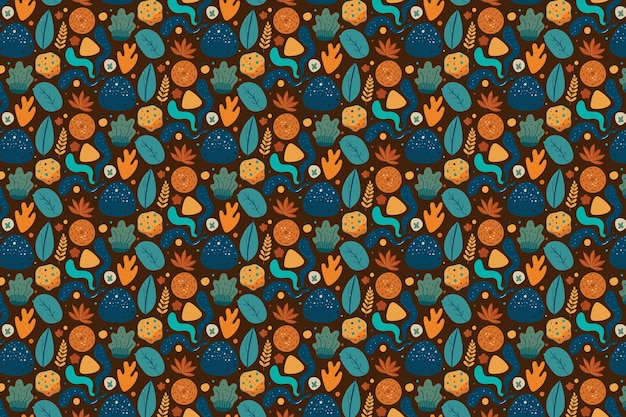Caprichoso patrón de otoño con hojas y formas abstractas