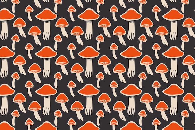 Caprichoso patrón de setas rojas sobre fondo oscuro Ideal para diseños de temática forestal textiles