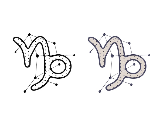 Capricornio signo del zodiaco vector ilustración en estilo dibujado a mano aislado sobre fondo blanco