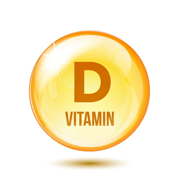 Cápsula amarilla brillante píldora de medicina saludable con letra símbolo de vitamina d