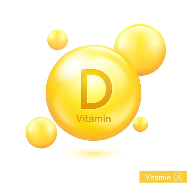 Cápsula amarilla de vitamina d Vector burbuja dorada para tratamiento de belleza nutrición cuidado de la piel 3d realista