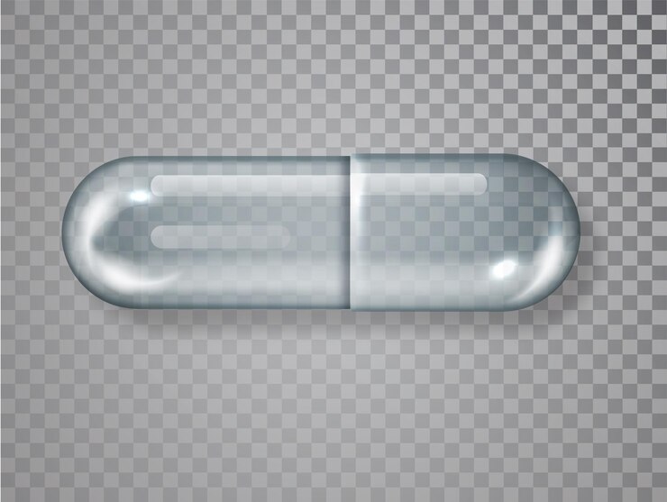 Vector cápsula vacía de vidrio, píldora médica aislada. píldora médica blanca 3d realista del vector.