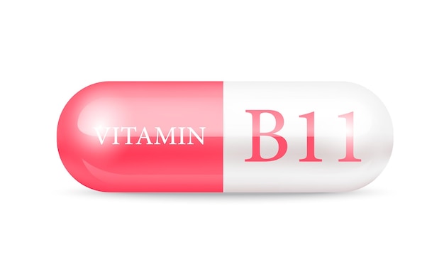 Cápsula de vitamina b11 estructura de tiamina rosa rojo blanco concepto de negocio de drogas belleza de cuidado personal.