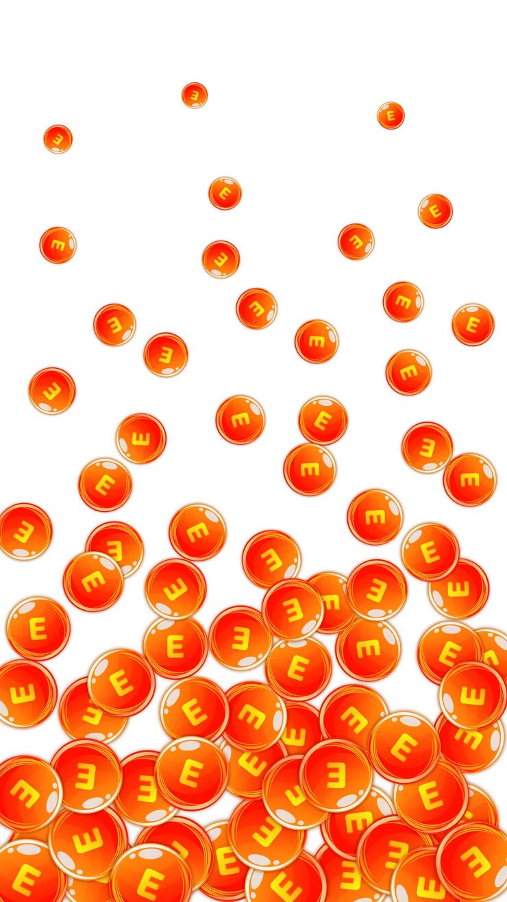 Vector cápsulas redondas de vitamina e esparcidas al azar