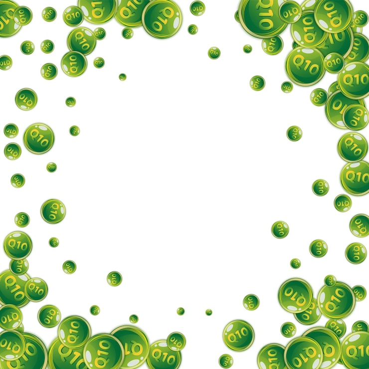 Vector cápsulas redondas de vitamina q10 esparcidas al azar