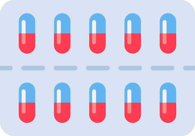 Las cápsulas rojas y azules dispuestas en un blister representan un método común de embalaje farmacéutico para medicamentos y atención médica