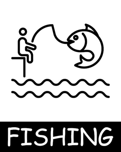 Vector captcha hombre icono pescador concha de pesca caña de pesca cebo de pescado criaturas submarinas paisaje simplicidad siluetas relajación en la naturaleza afición el concepto de pesca recreación útil