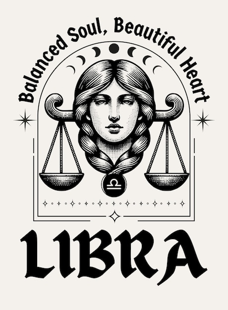 Captura la energía armoniosa y compasiva de Libra con esta encantadora ilustración vectorial de diseño