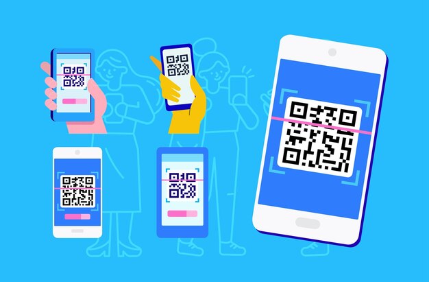 Capturar código qr en el teléfono móvil teléfono de mano con código qr ilustración de vector plano