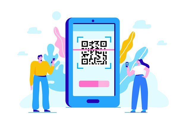 Capturar código qr en el teléfono móvil Teléfono de mano con código Qr Ilustración de vector plano