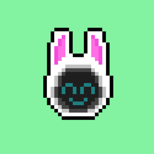 capucha de conejito sonriente con estilo pixel art