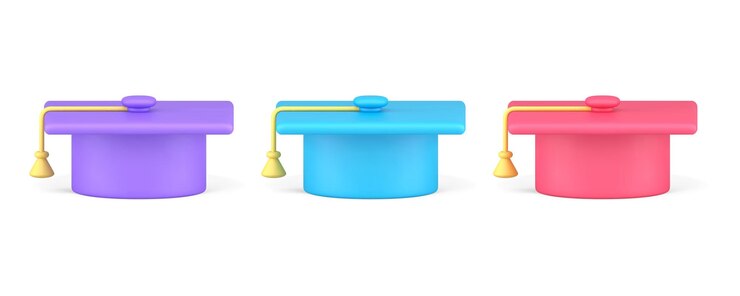 Vector capucha de graduación con borla educación en línea conjunto de aprendizaje electrónico icono 3d ilustración vectorial realista