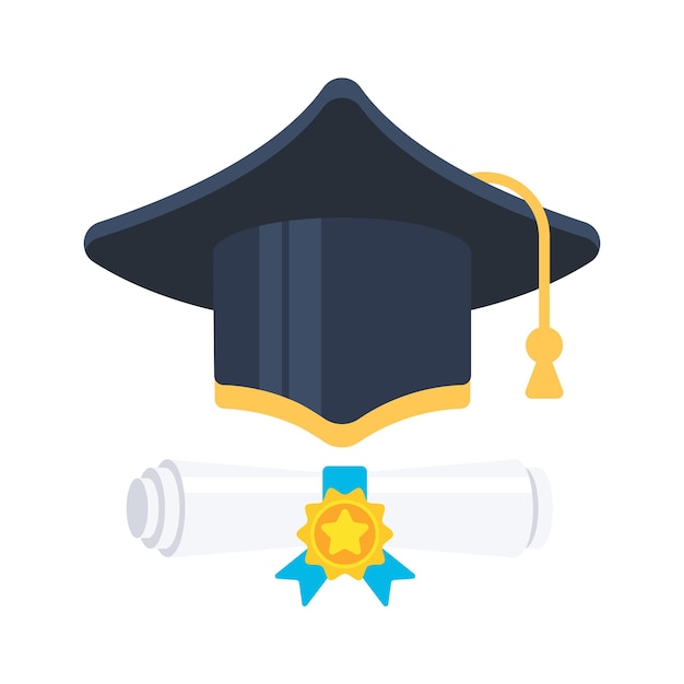 Capucha de graduación con título Rollo de diploma Certificado de grado universitario Ilustración vectorial