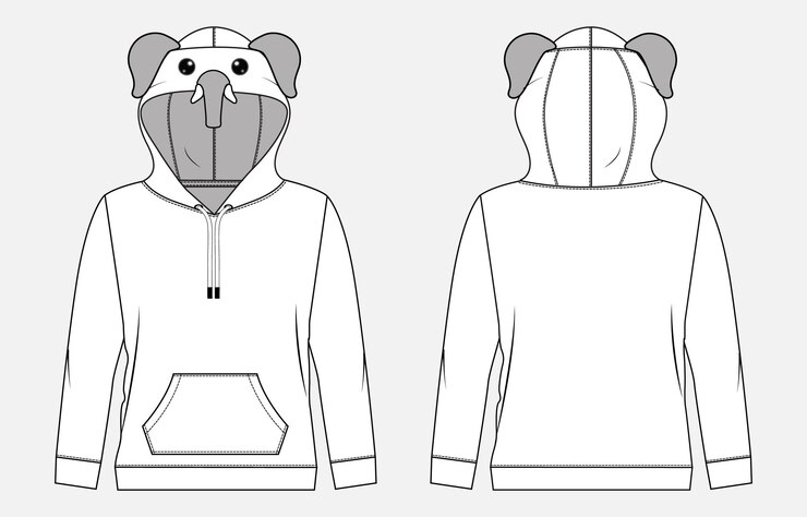 Capucha de manga larga dibujo técnico moda boceto plano plantilla de ilustración vectorial para niñas