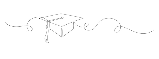 Capuchón de graduación en un dibujo de línea continua
