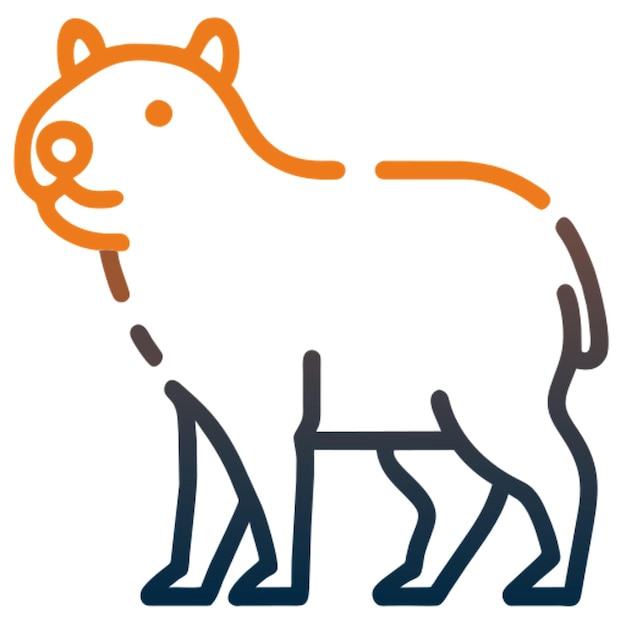 capybara cuerpo de cara completa en el perfil del icono gradiente de contorno