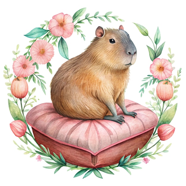 Capybara El día de San Valentín Clipart acuarela