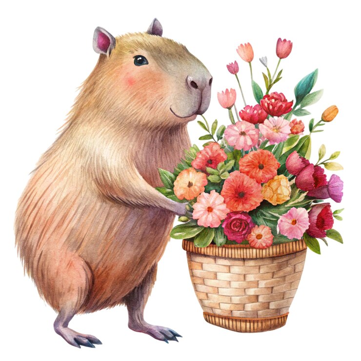 Vector capybara el día de san valentín clipart acuarela