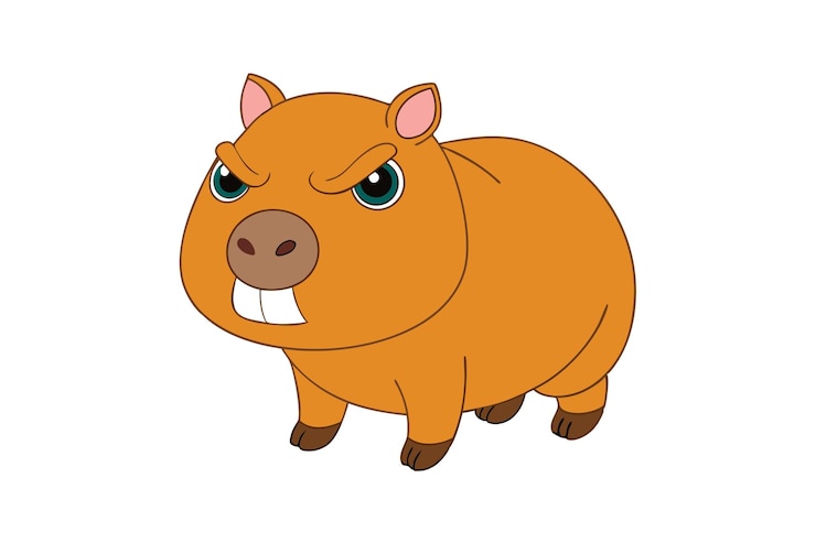 Vector capybara ilustración vectorial linocut kawaii dibujos animados clipart amplificador diseño artístico de línea