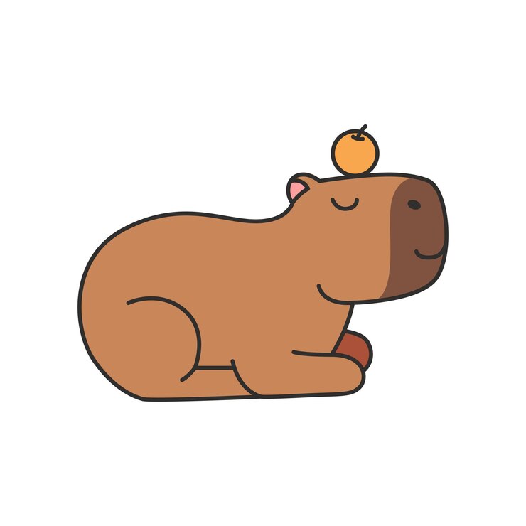 Vector capybara linda con manzana ilustración vectorial en estilo plano
