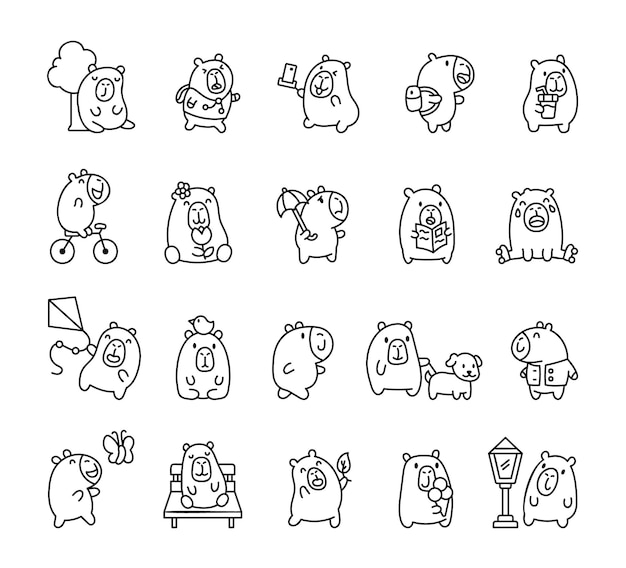 Capybara con personajes de dibujos animados kawaii
