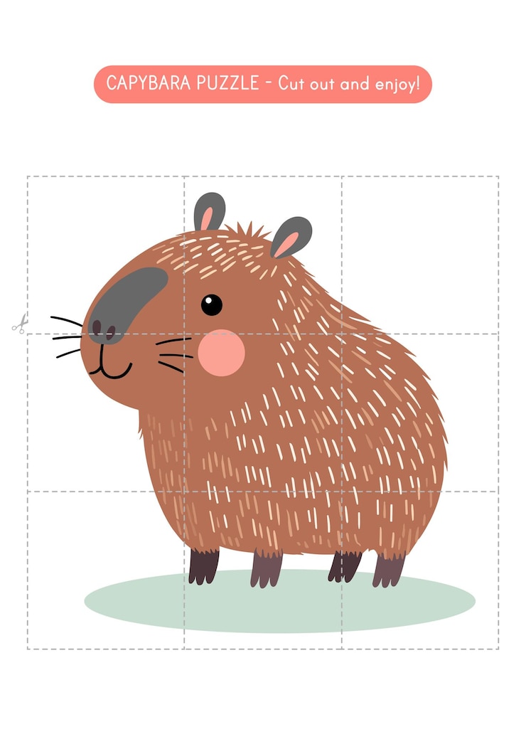 Vector capybara puzzle para niños jugo educativo de actividad de corte y juego para preescolar y jardín de infantes