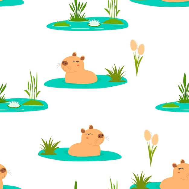 Vector capybaras lindas patrón sin costuras plantilla para papel tapiz textil cubierta de embalaje caja de tarjetas web impresión ba