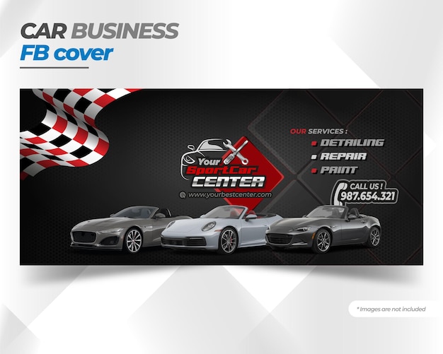Vector car business portada de facebook con bandera de carrera