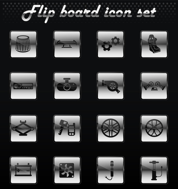 Car shop vector flip iconos mecánicos para el diseño de la interfaz de usuario