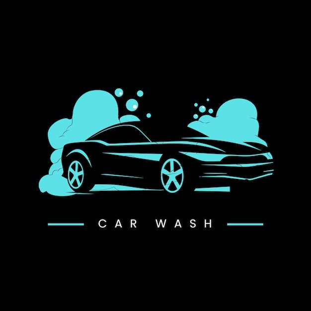 Car Wash Logo with Sports Car and Bubbles
